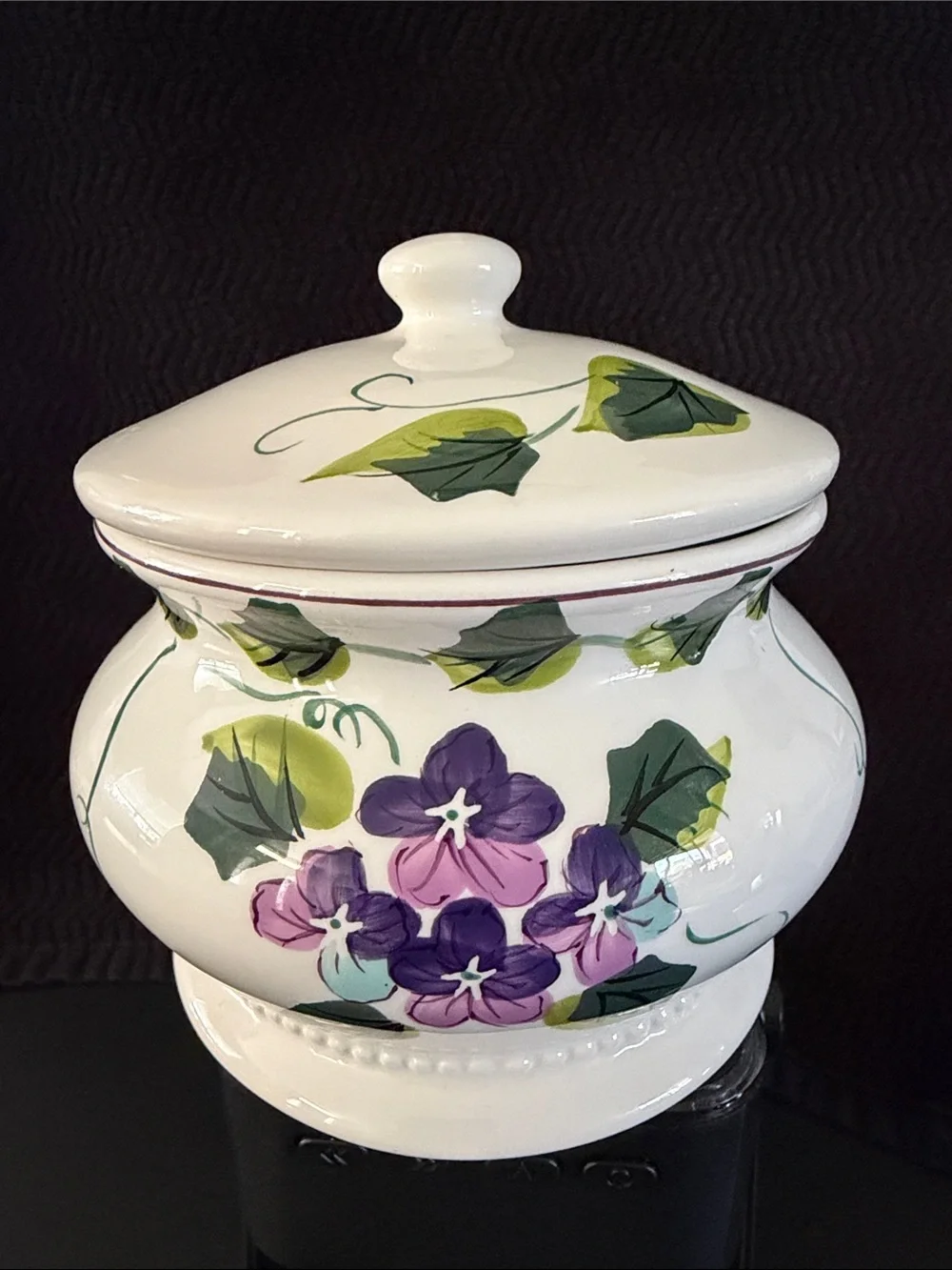 WAVERLY Retired “Sweet Violets” Ceramic Lidded Jar